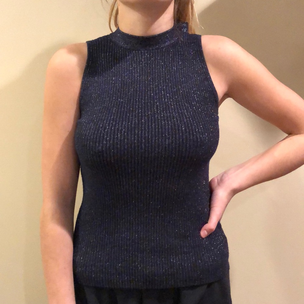 Anthropologie Navy silver shimmer sleeveless tank